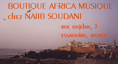 BOUTIQUE AFRICA MUSIQUE chez NAJIB SOUDANI, Rue Oujdan, 3, at the intersection of Rue Mohammed ben Abdallah, Medina, Essaouira, Morocco